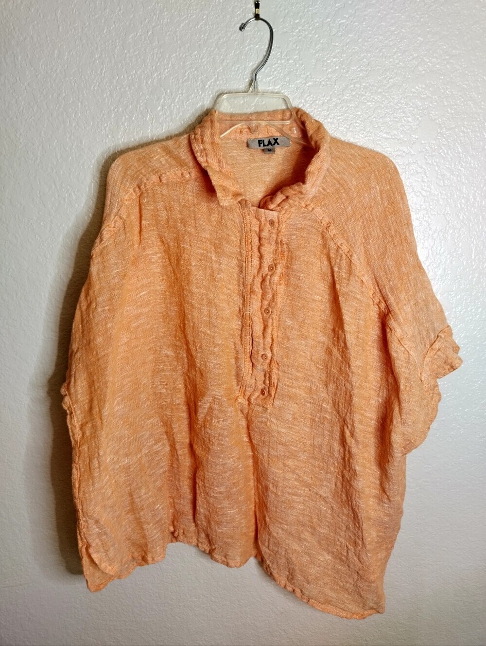 Flax Oversized Short Sleeve Button Up Shirt Sz M